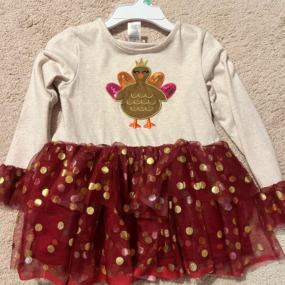 Little Lass Cream Dress with Gold and Orange Accents - Picture 1 of 2